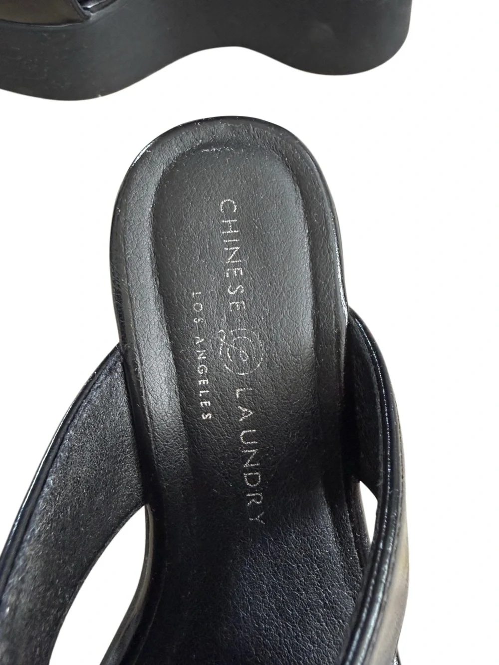Y2K Chinese Laundry Black Platform Slide Wedges with Front Zip Accent Size 6